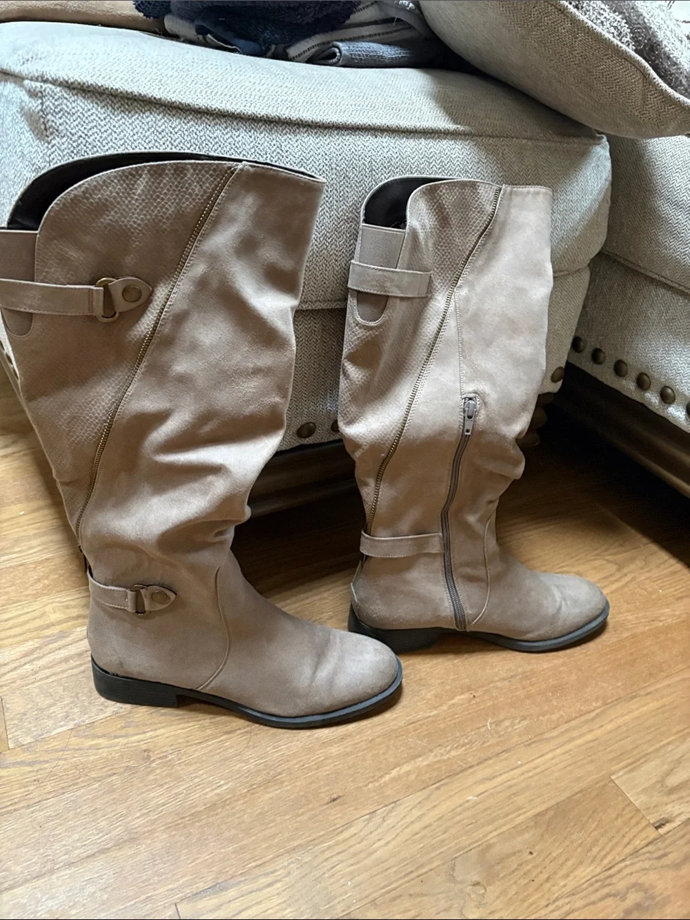 White Mountain Taupe Over-the-Knee Buckle Riding Boots